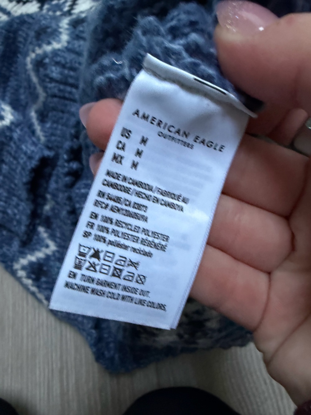 American Eagle Snow Stopper Sweater Blue Fair Isle apres ski aspen cozy mockneck - Picture 6 of 8